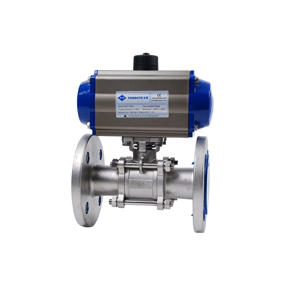Stainless Steel 304316 Quality Full Port Pn16 Flanged 3 Pc Ball Valve With Pneumatic Actuator