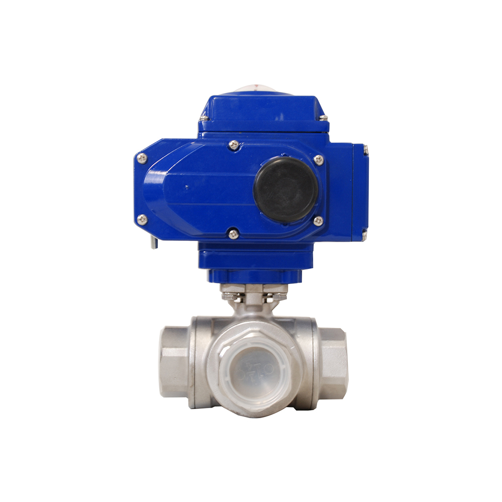 STAINLESS STEEL 3 WAY T TYPE REDUCED PORT BALL VALVE WITH ELECTRIC ...