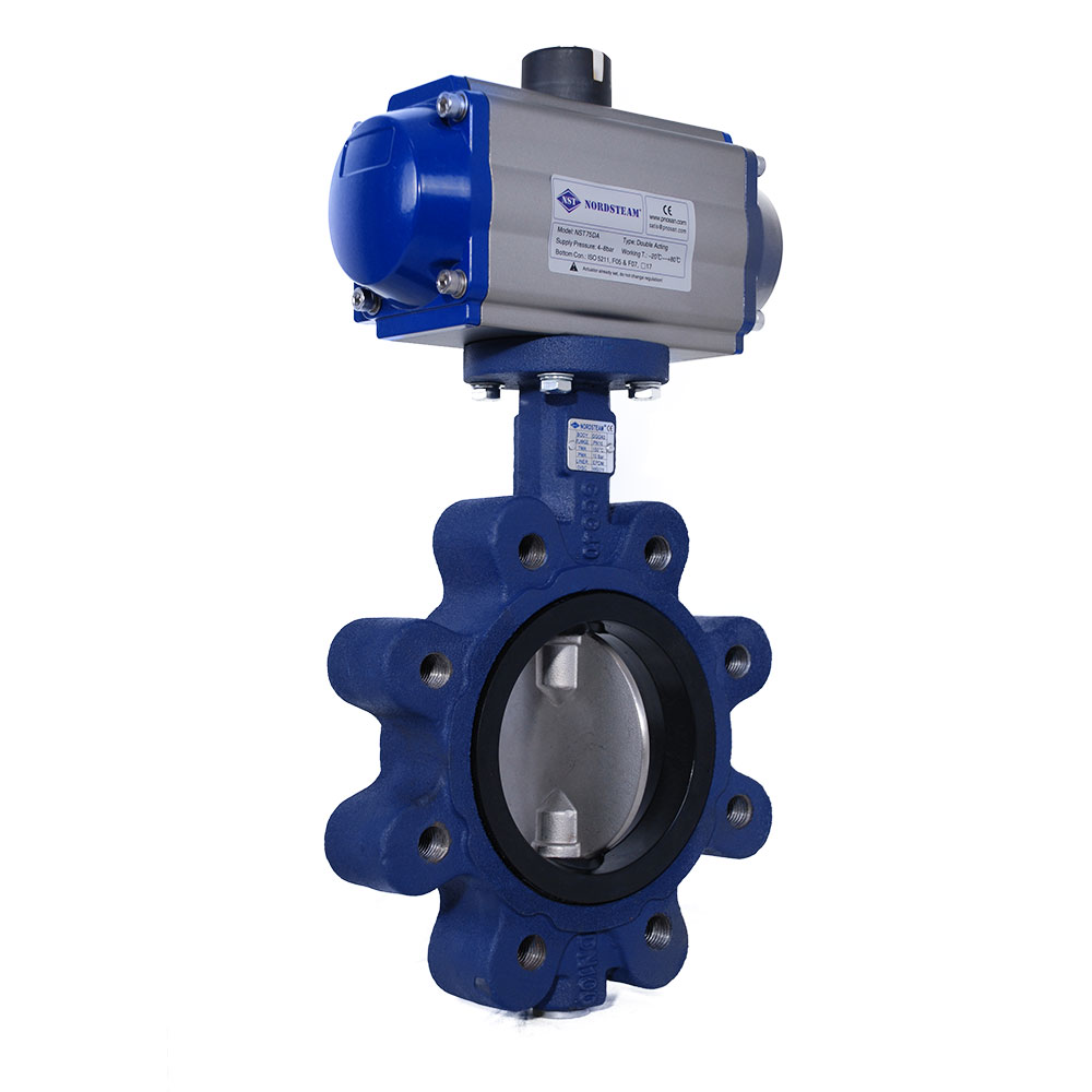 LUG TYPE BUTTERFLY VALVES WITH PNEUMATIC ACTUATOR