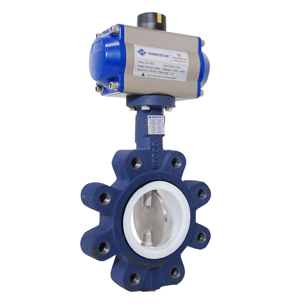 LUG TYPE PTFE GASKET BUTTERFLY VALVES WITH  PNEUMATIC ACTUATORS