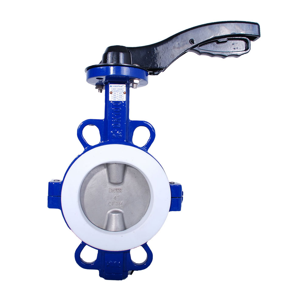 2 PC PTFE LINED WAFER TYPE BUTTERFLY VALVES